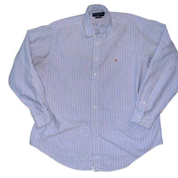 RALPH LAUREN Pink & Blue Striped Classic Fit Shirt Size 17   36/37 - Picture 1 of 7